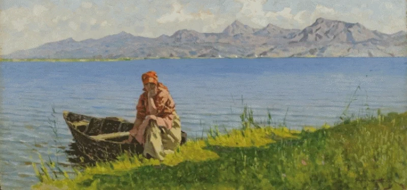 Angiolo - La barcaiola sul lago di Massaciuccoli